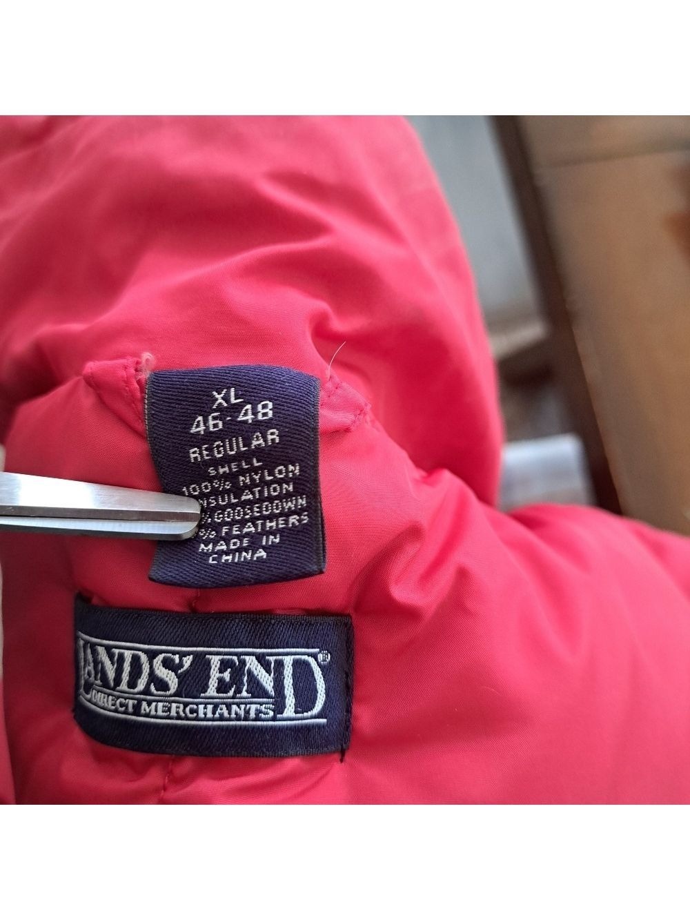 VTG Mens LANDS' END lightweight Down Puffer Vest RED XL 46-48 - Picture 5 of 7